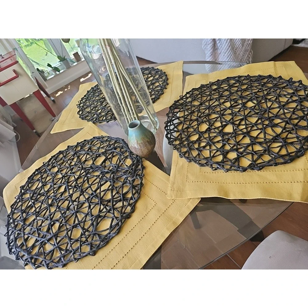 Lot of 3 PIER 1 IMPORTS Laser Cut Trim Goldenrod Cotton Placemats